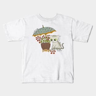 Cat playing with flowers Kids T-Shirt